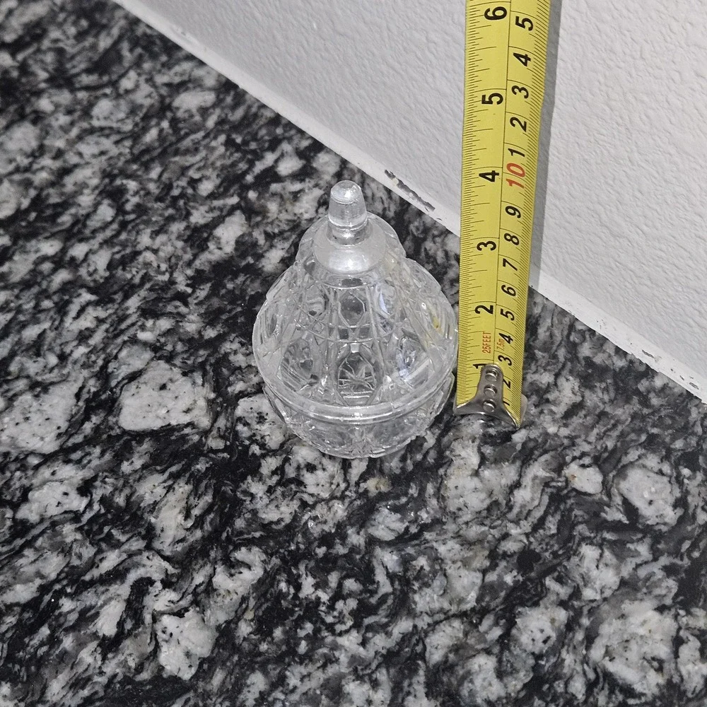 Vintage Crystal Pear Lidded Candy/ Trinket Dish/‎ salt cellar/ Condiment dish
